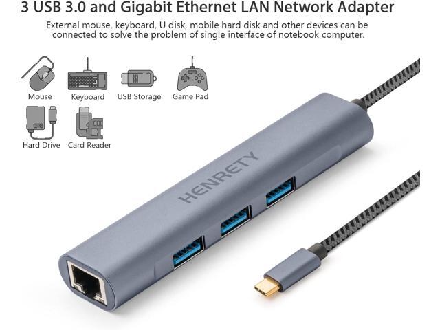 USB C to Ethernet Adapter, 4-in-1 USB C Hub with 3 USB 3.0 and RJ45 to Gigabit Ethernet LAN Network Adapter for MacBook Pro/Air 2021/2020/2019,...