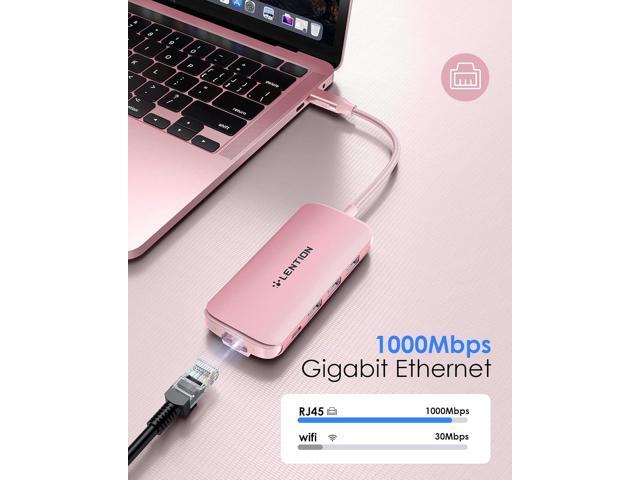 LENTION Ultra-Thin USB C Hub with Ethernet, 4K HDMI, USB 3.0/2.0, Card Readers & PD Adapter for 2023-2016 MacBook Pro 13/14/15/16/M1/M2, New Mac...