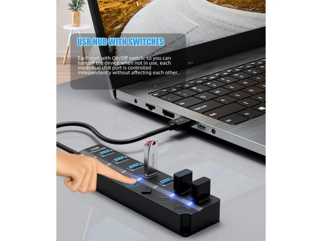 USB Hub 3.0, Eanetf 7 Port USB hub with LED Individual On/Off Switches and Extended Long Cable for MacBook, Mac Pro, Mac Mini, iMac, Surface Pro,...