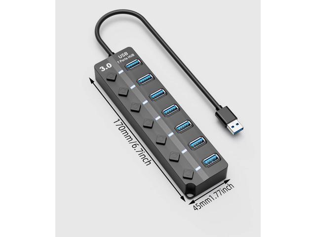USB Hub 3.0, Eanetf 7 Port USB hub with LED Individual On/Off Switches and Extended Long Cable for MacBook, Mac Pro, Mac Mini, iMac, Surface Pro,...
