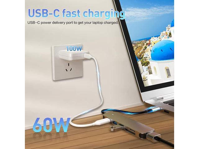 USB C HUB, Docking Station 6 in 1 with USB 3.0 Port, USB-C Port/PD, 4K HDMI and SD/TF Card Reader, USB C Adapter Compatible with MacBook Pro/Air...