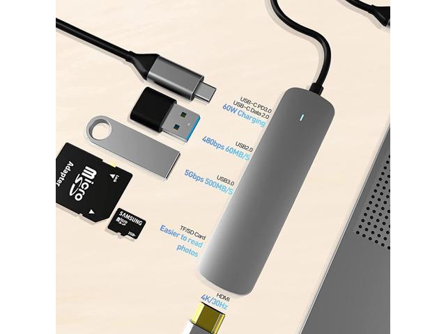 USB C HUB, Docking Station 6 in 1 with USB 3.0 Port, USB-C Port/PD, 4K HDMI and SD/TF Card Reader, USB C Adapter Compatible with MacBook Pro/Air...
