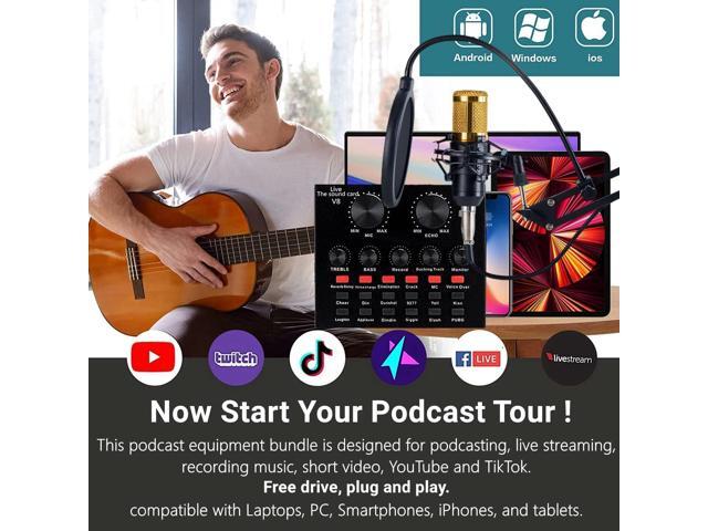 Podcast Equipment Bundle, BM-800 Mic Kit with Live Sound Card, Adjustable Mic Suspension Scissor Arm, Metal Shock Mount and Double-Layer Pop Filter...
