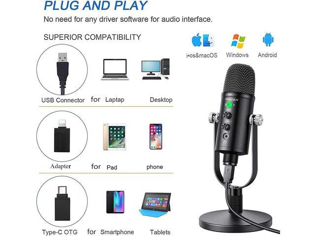 PROAR Microphone for Podcast, USB Microphone Kit for Phone, PC/Micro/Mac/Android,Professional Plug & Play Studio Microphone with Stand for Gaming,...