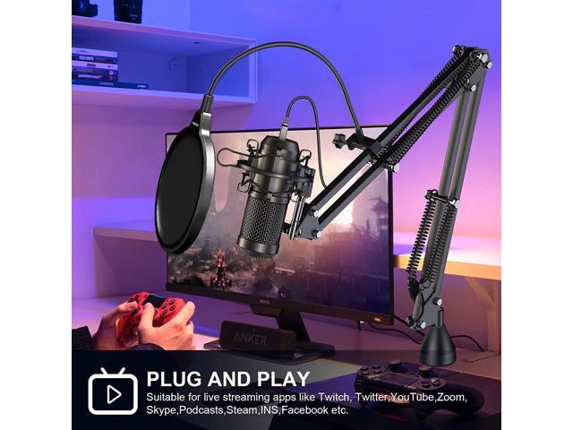 USB Condenser Microphone,192kHZ/24bit Professional PC Streaming Podcast Cardioid Microphone Kit with Boom Arm,Shock Mount,Pop Filter,for...