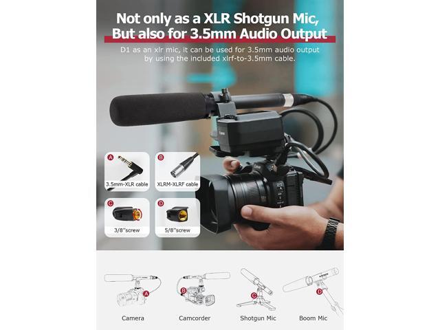 Condenser Shotgun Microphone, Mic D1 Video Camera XLR Shotgun Microphone for DSLR Camera Camcorder, Super Cardioid Directional Mic