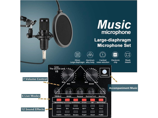 Podcast Equipment Bundle, BM800 Podcast Microphone, V8 Sound Card with Voice Changer - Studio Condenser Microphone, Perfect for Recording,...