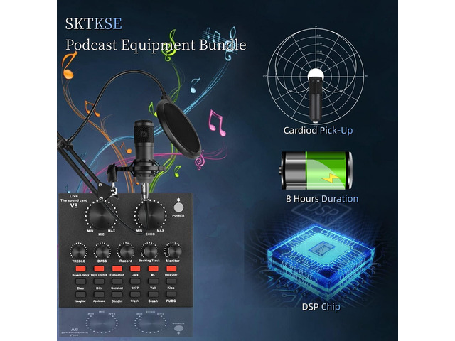 Podcast Equipment Bundle, BM800 Podcast Microphone, V8 Sound Card with Voice Changer - Studio Condenser Microphone, Perfect for Recording,...