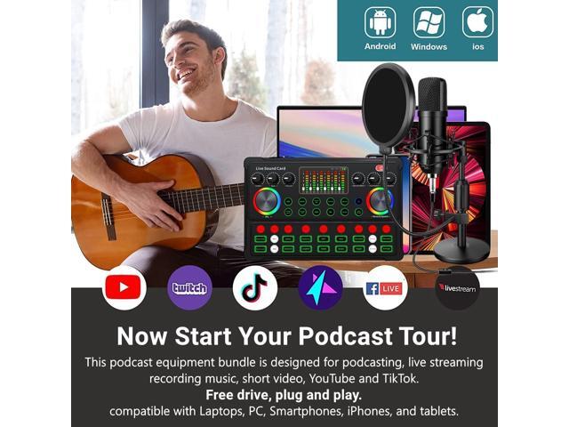 Podcast Equipment Bundle, 48V Condenser Microphone Bundle with M300 Voice Changer, Podcast Microphone Recording Studio Package for Podcasting Live...