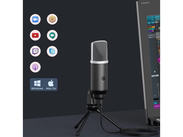 Lavales Condenser Microphone USB Microphone with Tripod for Streaming, Podcast Vocal Recording Gaming Conference Computer Microphone (Silver)