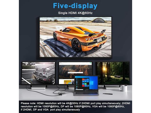 MOKiN USB C to Dual 4K HDMI Adapter,USB C Dual Monitor Docking Station,USB C Hub with 2x4K 60Hz HDMI,Displayport Port & VGA,3xUSB 2.0,Compatible for...