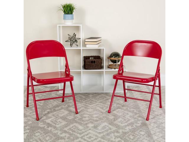 2 Pack HERCULES Series Triple Braced & Double Hinged Red Metal Folding Chair
