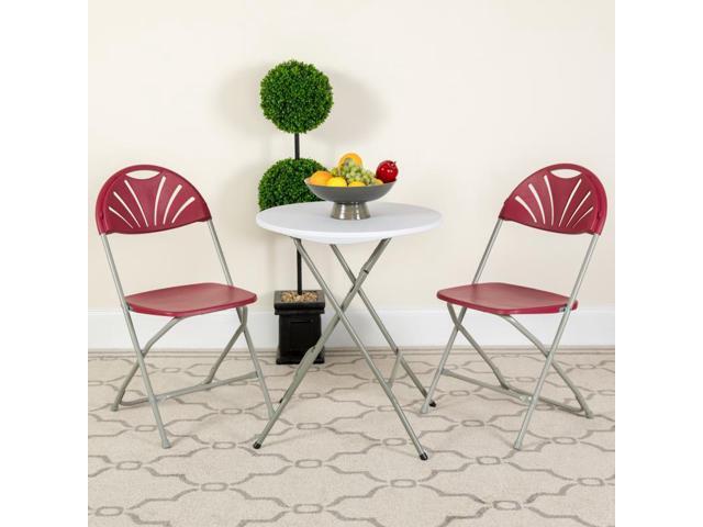 2 Pack HERCULES Series 650 lb. Capacity Burgundy Plastic Fan Back Folding Chair