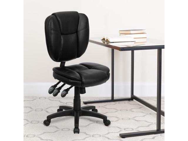 Mid-Back Black LeatherSoft Multifunction Swivel Ergonomic Task Office Chair with Pillow Top Cushioning