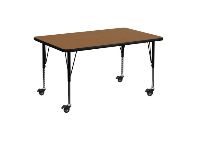 Flash Furniture Mobile 30 by 48-Inch Rectangular Activity Table with Oak Thermal Fused Laminate Top and Height Adjustable Pre-School Legs