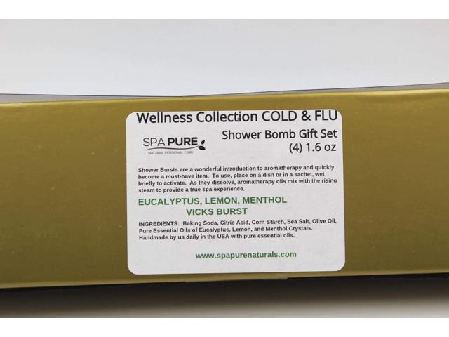 SPAPURE Wellness Collection EUCALYPTUS/LEMON MENTHOL - Vick's Burst (4-pack) Aromatherapy Fizzing Shower Bombs by Spa Pure Naturals