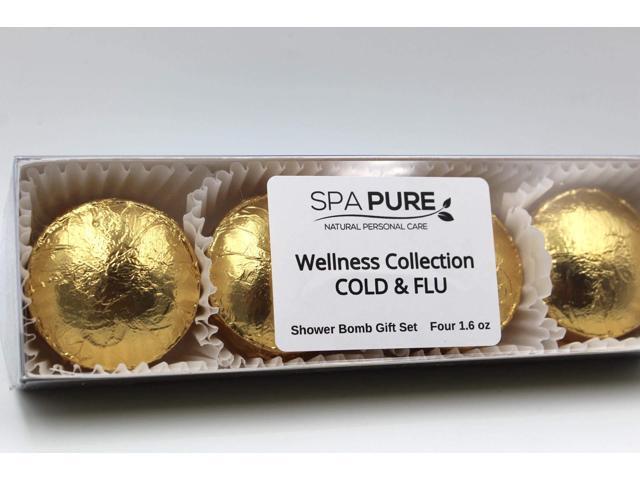 SPAPURE Wellness Collection EUCALYPTUS/LEMON MENTHOL - Vick's Burst (4-pack) Aromatherapy Fizzing Shower Bombs by Spa Pure Naturals