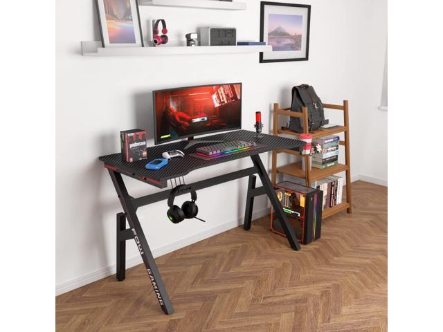 Gaming Desk Computer Desk 47 Inch Home Office Desk Extra Large Modern Ergonomic Black PC Carbon Fiber Table Gamer Workstation with Cup Holder...