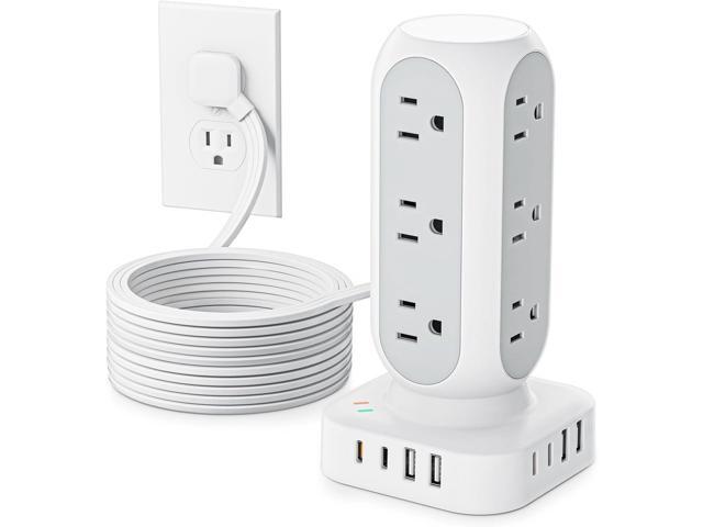 Flat Plug Power Strip Tower 10FT, 40W Total Fast Charging Station, Dual PD 20W USB-C Surge Protector with 12 AC Outlets and 8 USB Ports (4 USB C),...