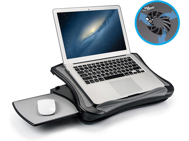 MAX SMART Laptop Lap Pad Laptop Stand with Attached Mouse Pad, Cushion and USB Cooling Fan, Non-Slip Heat Shield Tablet Computer Stand for Sturdy...
