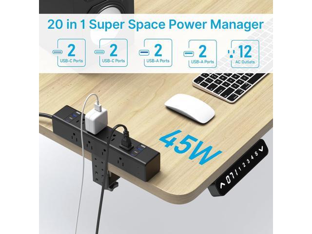 CCCEI Desk Outlet Station 45W USB C Port. 12 Outlet Desktop Clamp Power Strip Surge Protector 4800J with Switch. Nightstand Office Standing Desk...