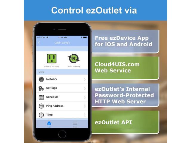 ezOutlet5 - Internet Enabled IP & Wi-Fi Remote Power Switch with Automatic Reboot - iOS Android Cloud Web Controllable - Single AC Power...
