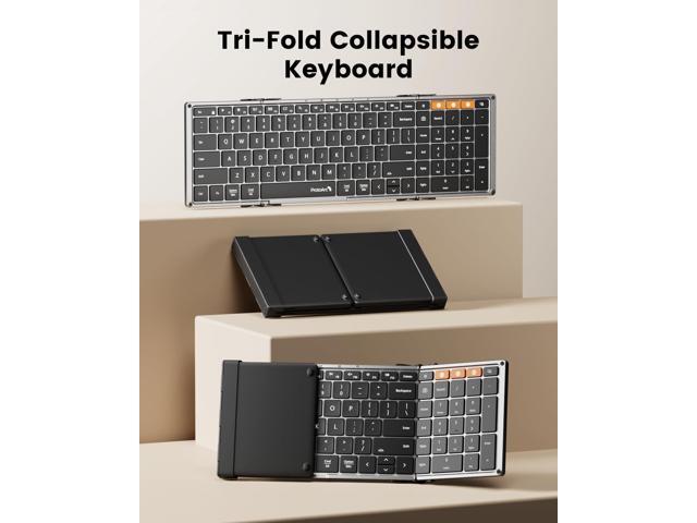 ProtoArc Backlit Foldable Keyboard, XK01 Plus Folding Portable Bluetooth Keyboard for Travel, True Full Size External Wireless Keyboards with...
