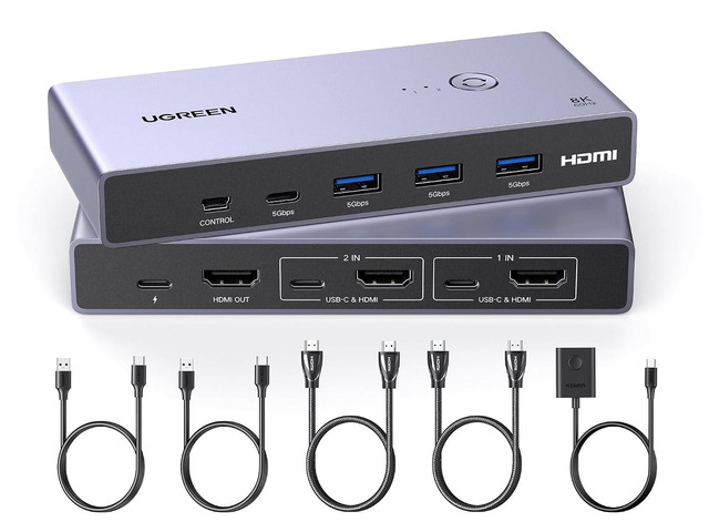 UGREEN 8K HDMI KVM Switch with 4 USB 3.0 Ports (3 USB-A + 1 USB-C) USB Switch for 2 Computers Share 1 Monitor Keyboard Mouse Hard Drives Printer...