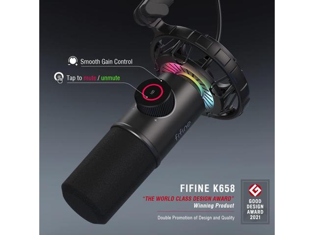 FIFINE USB Gaming Microphone, RGB Dynamic Mic for PC, with Tap-to-Mute Button, Plug & Play Cardioid Mic with Headphone Jack for Streaming, Podcast,...