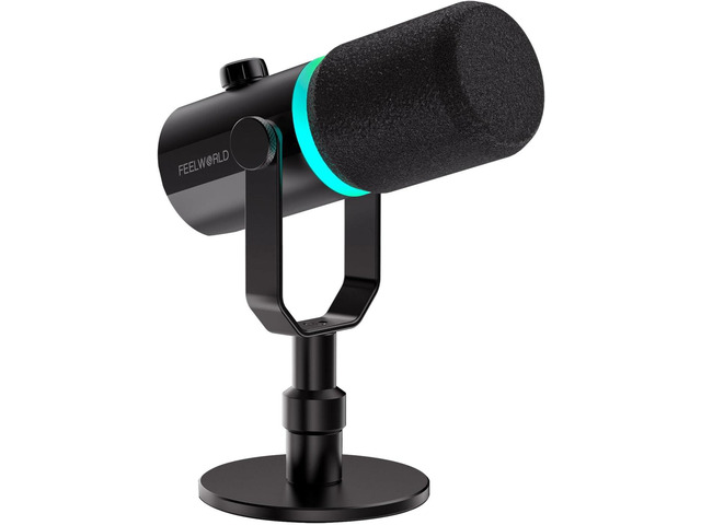 FEELWORLD PM1 XLR USB Black Metal Podcast Dynamic Microphone with Desktop PC Computer Gaming Streaming Mic with RGB Light, Studio Vocal Mic for...