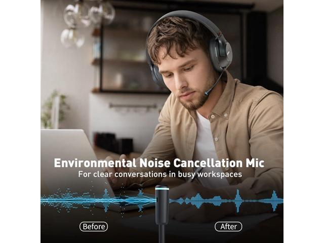 H300 Wireless Headphones Bluetooth with Microphone, Over Ear Headsets with USB Dongle & Mute, Environmental Noise Cancelling Retractable Mic for...