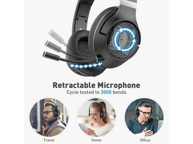 H300 Wireless Headphones Bluetooth with Microphone, Over Ear Headsets with USB Dongle & Mute, Environmental Noise Cancelling Retractable Mic for...
