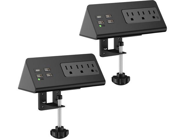 Nightstand Edge Mount Power Strip with USB-C Ports Tabletop Surge Protector Desk Clamp Power Sockets with 3 AC Outlets &4 Fast Charging USB Ports...