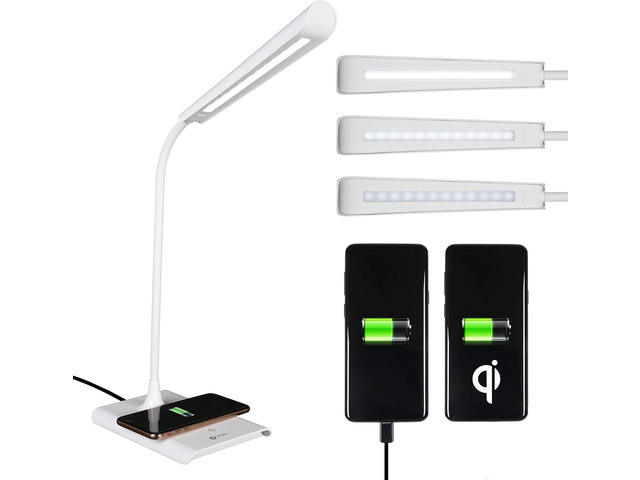 OttLite Power-Up LED Desk Lamp with Wireless Qi Charging & USB Charging Port, with ClearSun LED Technology - Flexible Neck, 3 Brightness Settings,...