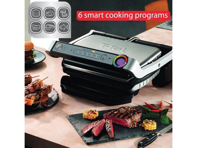 T-Fal OptiGrill Stainless Steel Electric Grill 4 Servings 6 Automatic Cooking Modes, Intelligent grilling rare to well-done 1800 Watts Nonstick...