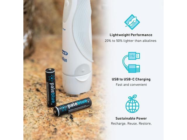 paleblue USB Rechargeable AAA Lithium Batteries, 1 Hour Charge Time, Recharge Over 1000 Times, 600 mAh, 4-in-1 USB-A to USB-C Charging Cable, 4 Pack