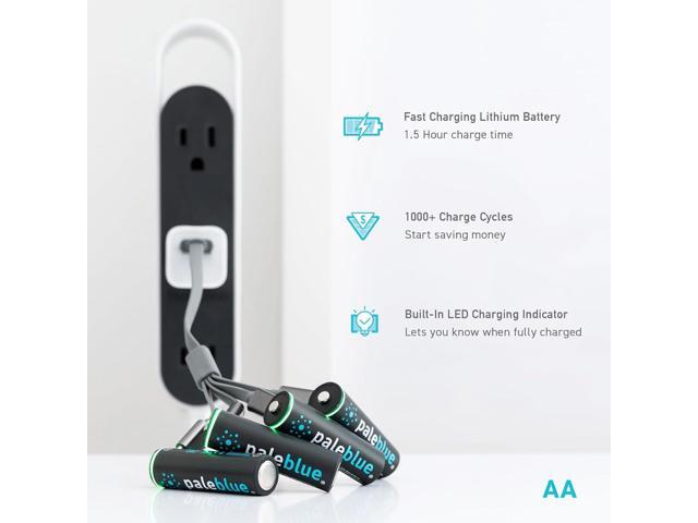 USB Rechargeable Smart Batteries by Pale Blue, Lithium Ion, Under 90 Minute Charge Time, Over 1000 Cycles, 4-in-1 USB to USB-C Charging Cable, LED...