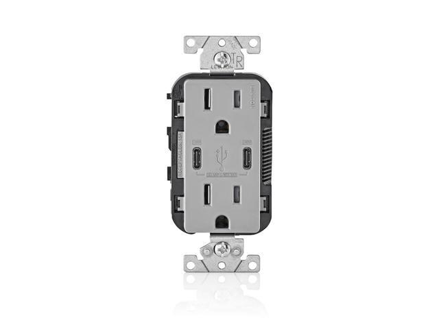 Leviton T5635-G 30W (6A) USB Dual Type-C/C Power Delivery In-Wall Charger with 15A Tamper-Resistant Outlet, USB Charger for Smartphones, Tablets,...