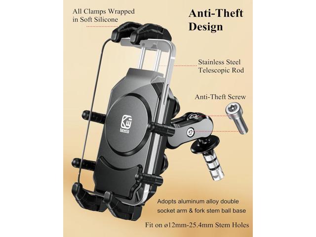 BRCOVAN Motorcycle Fork Stem Phone Mount with Vibration Dampener & High-Speed Secure Lock, Anti-Theft Motorcycle Cellphone Holder for 5.4''-7.2''...