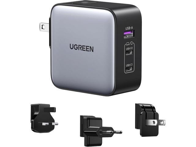 UGREEN 65W USB C Travel Adapter, Foladable Fast GaN Charger with US/UK/EU 3 Plugs, 3-Port International Power Adapter for MacBook Air/Pro, Dell...