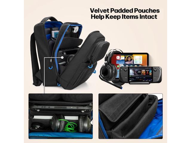 Carrying Backpack Compatible with Steam Deck, Travel Case Bag with Separate Game Cards Holder, Multi-Pockets For Game Headset, Docking Station,...