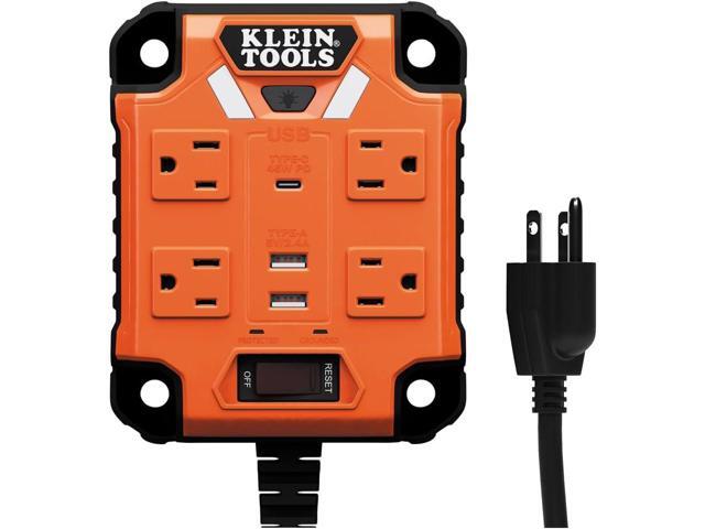 Klein Tools 29601 Magnetic Power Strip with Surge Protector, Extension Cord, 4 Outlets, 3 USB Ports, 5-Foot Cord, Power Supply Box with Light,.