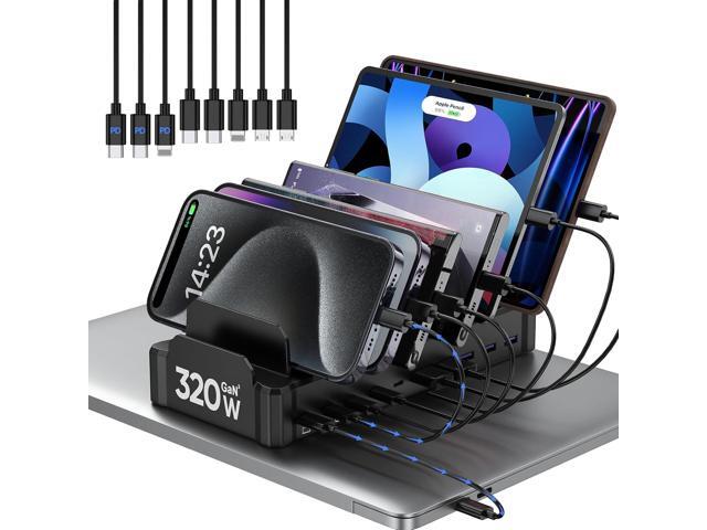 320W Charging Station for Multiple Devices, Zobirez 10-Port USB C Fast Charger Stations for MacBook, iPhone, Android Cell Phone, iPad, Tablet,...