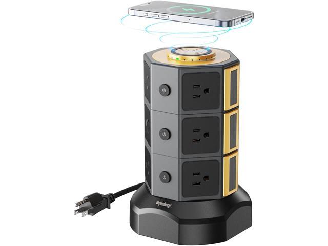 Power Strip Tower, SUPERDANNY Surge Protector Tower with 15W Wireless Charger, 1050J, 13A Charging Station with 12 AC Outlets & 6 USB Ports (2 USB...