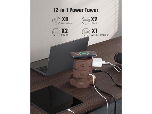 SUPERDANNY Power Strip Surge Protector Tower with 15W Wireless Charger, 13A Charging Station with 1050J Surge Protection, 8 AC Outlets+4 USB Ports...