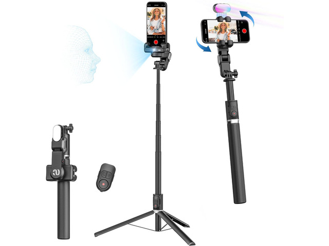 AOCHUAN Auto Face Tracking Tripod 360 Rotation w/RGB Light,Single-axis Phone Gimbal for iPhone Android w/Remote Control,Phone Stand Follow You for...