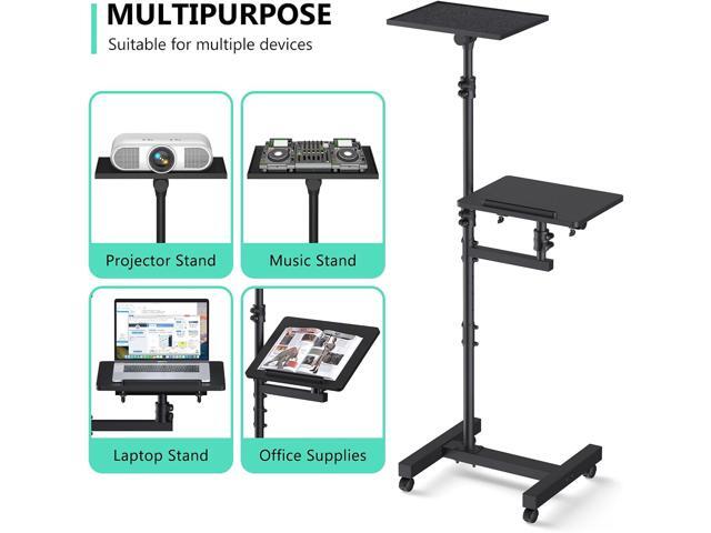 Projector Stand Tripod: 2 Shelves Mobile Laptop Cart Adjustable Height 45 to 64 Inches, Rolling Laptop Stand Cart with Ventilated Tray, Projector...