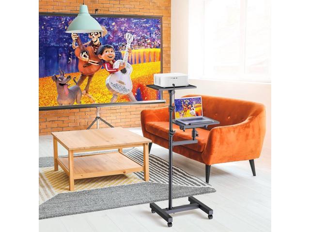 2 Shelves Projector Stand Tripod, Mobile Laptop Cart on Wheels Projector Tripod Stand Adjustable Height 45 to 64 Inches, Overbed Table with Wheels,...