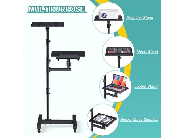2 Shelves Projector Stand Tripod, Mobile Laptop Cart on Wheels Projector Tripod Stand Adjustable Height 45 to 64 Inches, Overbed Table with Wheels,...