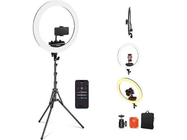 NEEWER Professional 18 Inch Ring Light with Tripod Stand Phone Holder Compatible with iPhone, 45W Remote Shutter App Control, Video Recording...